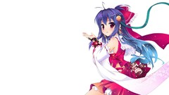 Dress white background Bells blush blue hair long hair anime 