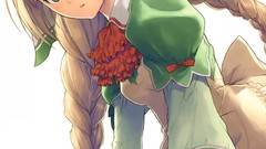 Dress white background blondes long hair anime girls brown eyes 