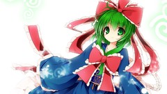 Dress white background bows blush long hair anime girls green 