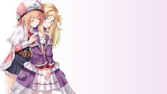 Dress white background hats belts blondes blush long hair anime 