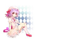 Dress white background hats red eyes Ribbons pink hair anime 
