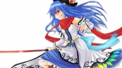 Dress white background hats red eyes scarfs blue hair long hair 