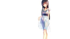 Dress white background long hair anime girls black hair sanka 