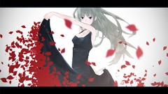 Dress white background long hair anime girls rose petals blue 