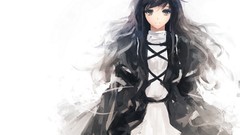 Dress white background long hair brown eyes gray hair black 