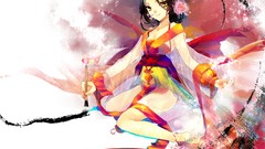 Dress white background multicolor anime girls black hair 