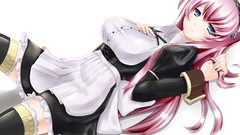 Dress white background pink hair long hair blue eyes maids 