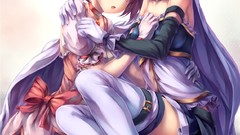 Dress white background red eyes gloves bows stockings skirts 