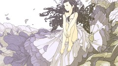 Dress white background Ribbons long hair anime girls brunettes 