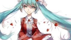 Dress white background Ribbons red dress bows smiling long hair 