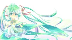 Dress white background Ribbons smiling long hair anime girls 