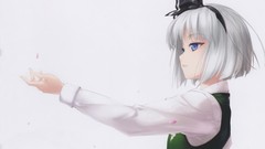 Dress white background white hair blue eyes short hair flower 