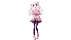 Dress white background white hair blush pink hair long hair 