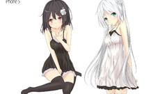 Dress white background white hair red eyes blush long hair 