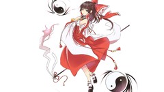 Dress white background yin-yang long hair anime girls brown 