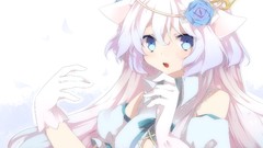 Dress white hair blondes anime girls open mouth nekomimi animal 