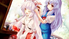 Dress white hair red eyes long hair fujiwara no mokou wink 