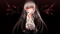 Dress white hair red eyes long hair rozen maiden black dress 