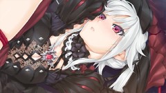 Dress white hair red eyes Ribbons Ropes long hair anime girls 