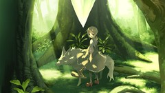 Dress Wolves staff anime girls forests