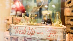 Drinks bokeh bottles coca-cola soda Crates wooden box