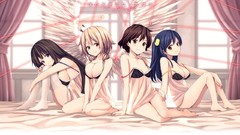 Drive wings Anime curtains angels long hair lingerie bra yuri 