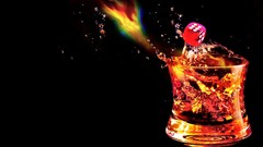 Drops glass red abstract food black background drinks dice 