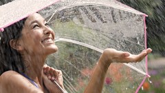 Drops rain woman Umbrellas asians smiling