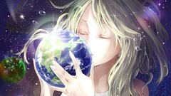 Drops tears Earth kissing vocaloid green hair Megpoid Gumi