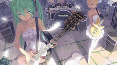 Drums guitars blondes skirts pink hair long hair anime girls 