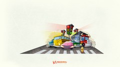 Ducks cars traffic lights bus August smash