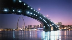 Dusk St. Louis Bridges cityscapes St. Louis Arch Eads Bridge