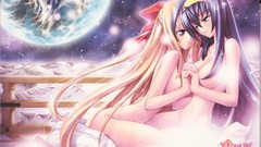 Earth blondes blue hair anime girls blue eyes purple eyes yuri 