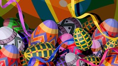 Easter Ribbons multicolor Easter Eggs vectors
