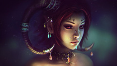 Eddy Shinjuku painting horns redhead piercing face fantasy art