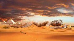Egypt pyramid fantasy art artwork sky dunes desert sunlight