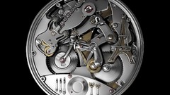 Eiffel Tower black background gears watches guitars digital art 