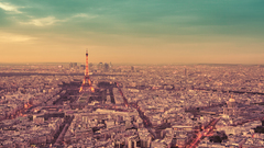 Eiffel Tower cityscape sky aerial view Paris France horizon