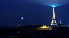 Eiffel Tower Paris nighttime full moon cityscapes