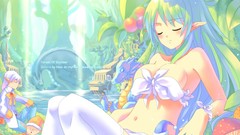 Elves anime girls closed eyes green hair forests