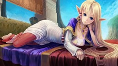 Elves Silk blondes long hair barefoot blue eyes lying down 