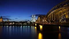 Evening germany lighting Bridges architecture buildings Cologne 