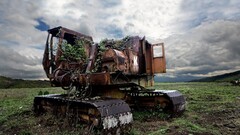 excavators wreck Machine clouds vehicle outdoors