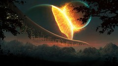 Explosions Crash planets fantasy art