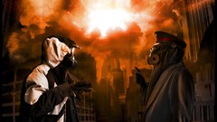 Explosions science fiction gas masks digital art romantically 