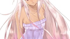 Eyelashes white background red eyes lavender long hair anime 