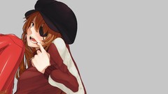 Eyes Anime hats sitting tongue anime girls blue eyes brunettes 