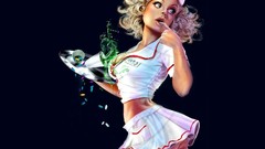 Eyes ass black background blondes skirts pills artwork boobs 