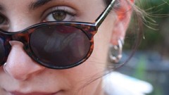 Eyes close-up glasses lips shades smiling closed eyes brunettes 