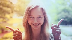 Eyes cold woman lips fingers blondes smiling